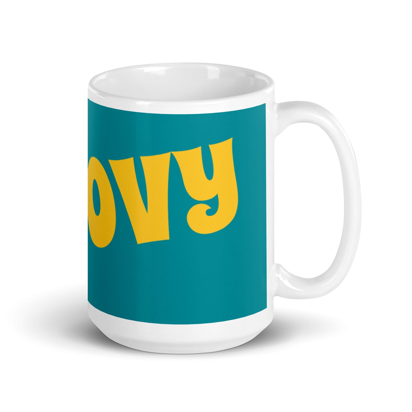 Teal White Glossy Mug - Groovy